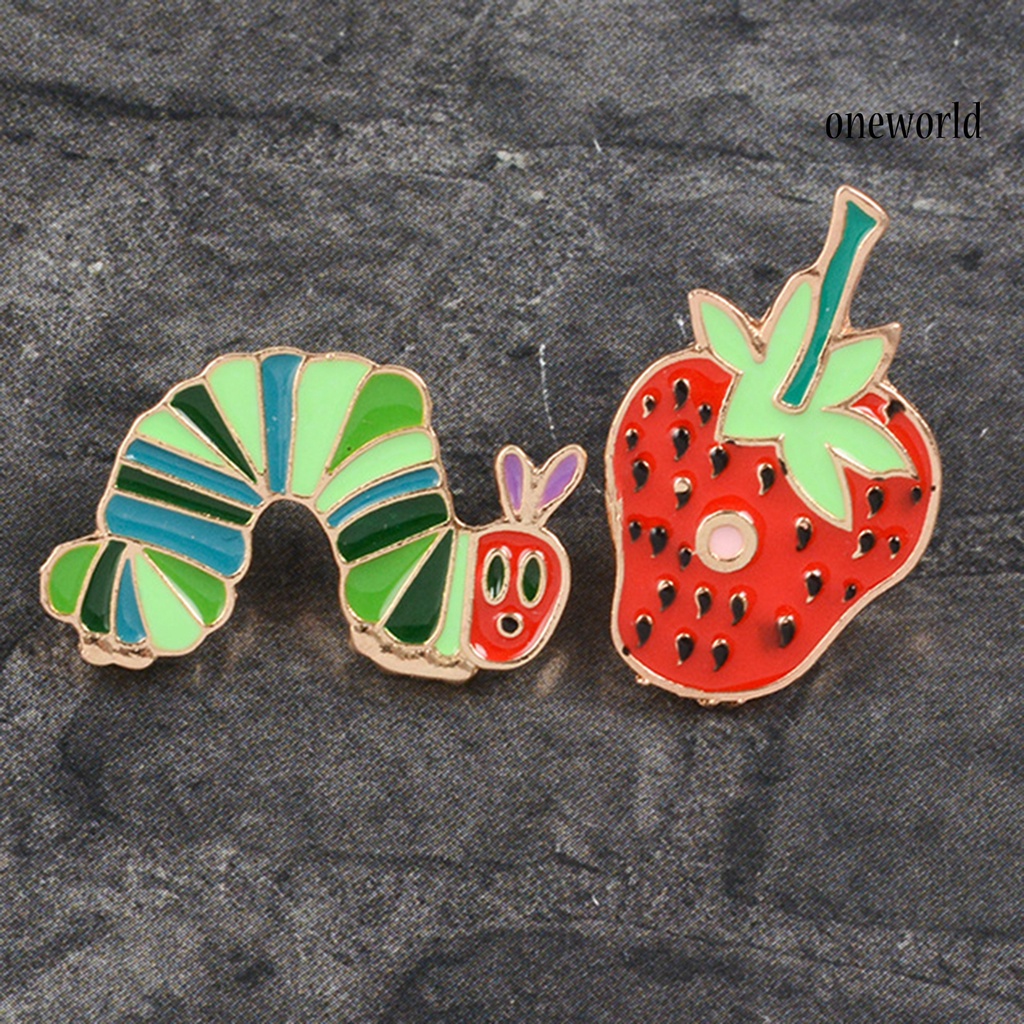 OW@ Brooch Pin Strawberry Shape Portable Unisex Funny Enamel Brooch Pin Set for Daily Life