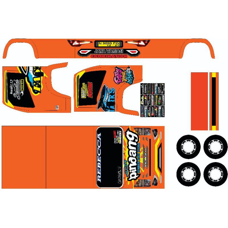 LEMBARAN STIKER PAPERCRAFT TRUK OLENG UKURAN BESAR PINDANG SKALA 16 MURAH