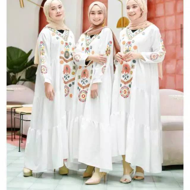 Fitri Maxy Bordir/Ramadhani Dress / Gamis Lebaran /Gamis Fitri