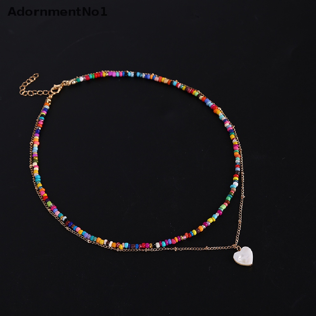 (AdornmentNo1) Kalung Rantai Manik Warna Warni Pendan Hati Handmade Gaya Boho Untuk Wanita