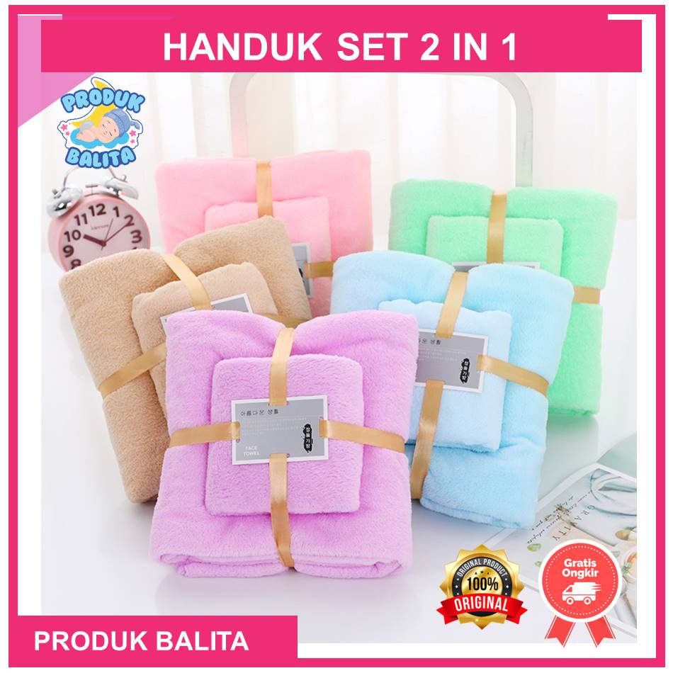 Handuk Mandi Set 2 In 1 Murah Catton Towel Handuk Import Microfiber Lembut Halus Good Quality