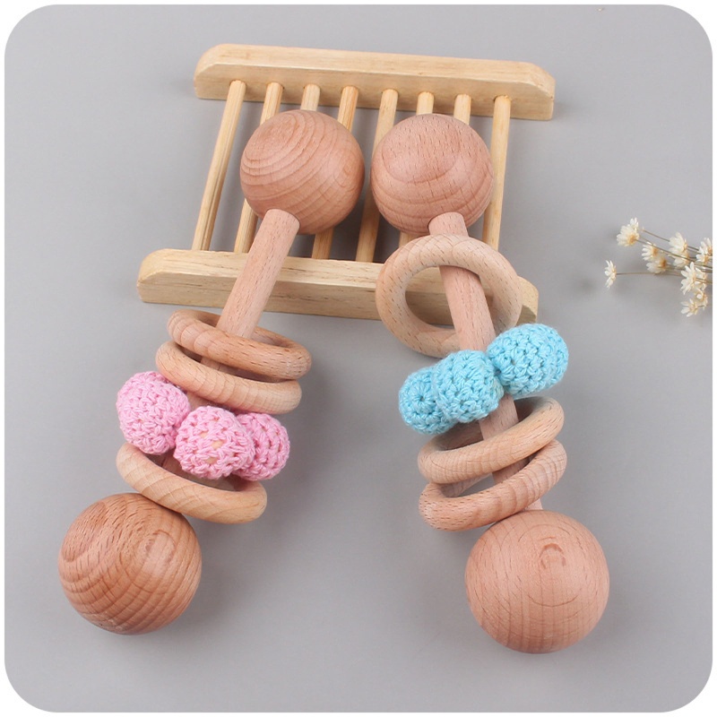 Mary Mainan Rattle Teether Bahan Kayu + Wol Rajut Untuk Bayi