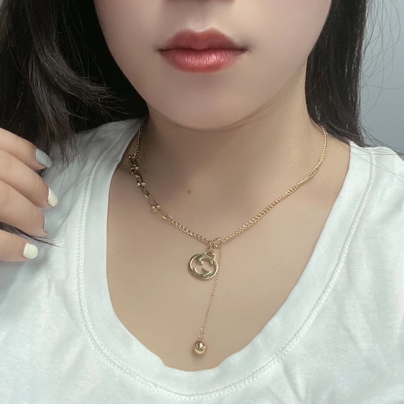 Modis Berkelas Desain Merasakan Ganda G Berongga Baja Titanium Klavikula Kalung Perempuan Indah Anti Karat Necklace Jewelry