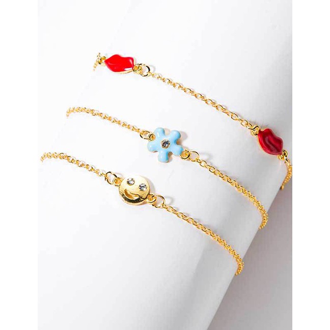 LRC Gelang Fashion Gold Multi-layered Smiley Lips And Anklet D07517