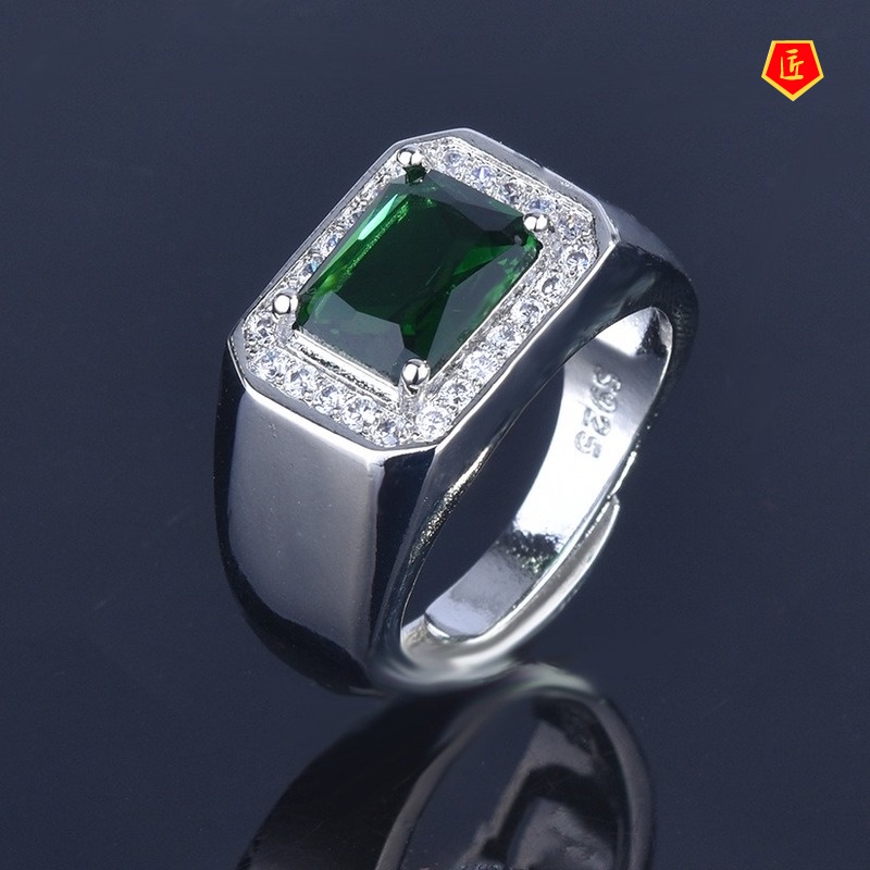 [Ready Stock]Domineering Men's Inlaid Sapphire Ring