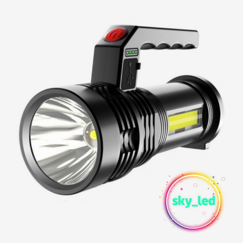 SENTER LED CAS SUPER TERANG JARAK JAUH +COB 4 MODE EMERGENCY USB KUALITAS