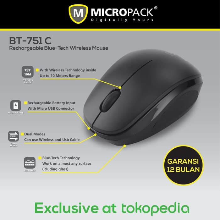 Micropack Rechargeable Blue Tech Mouse BT 751C   Hitam