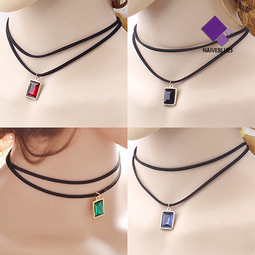 Kalung Choker Rantai Pendek Berlian Imitasi Bentuk Persegi Gaya Vintage Untuk Wanita