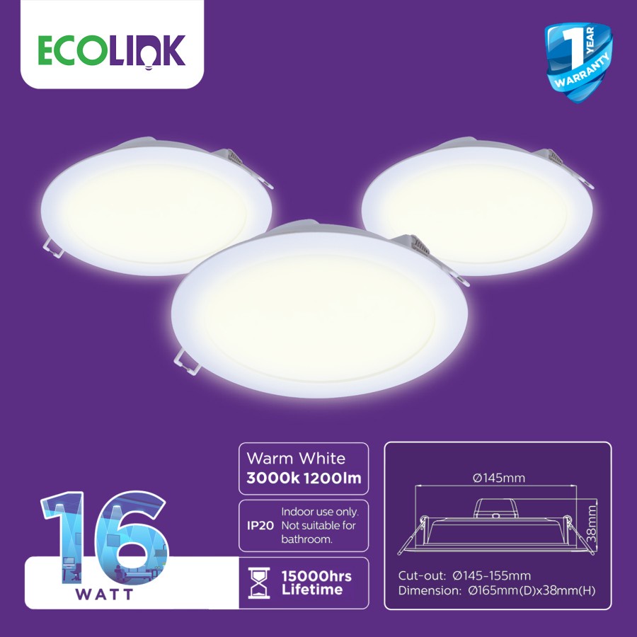 Promo Beli 2 Gratis 1 Ecolink Downlight Lampu Plafon LED 16W