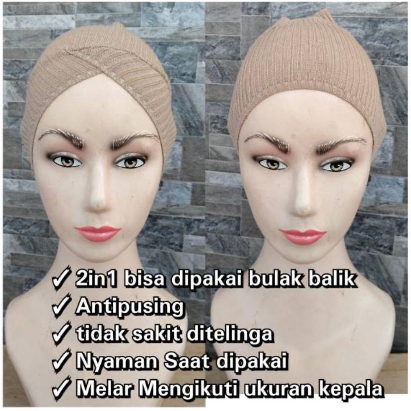 inner rajut silang bandana 2 in1.ciput rajut silang 2in1 model bando