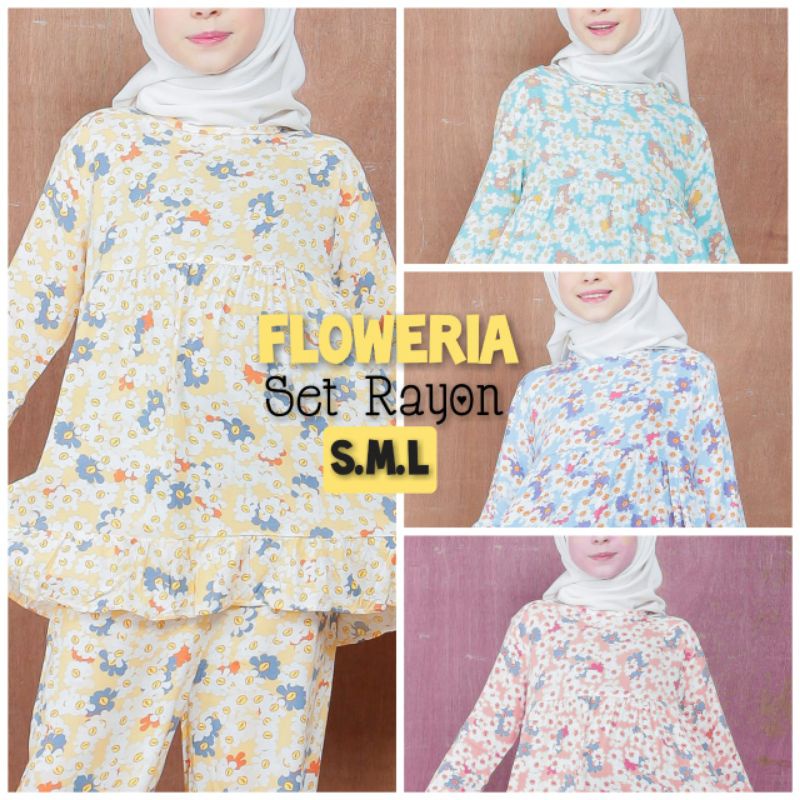 Setelan Anak Rayon One set Perempuan Flower Piyama Celana Panjang 4 5 6 7 tahun Baju Harian Anak Tanggung