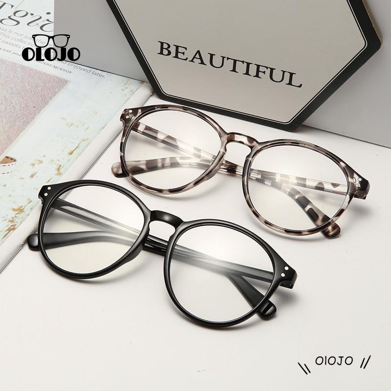 【COD】Kacamata Korea Wanita Leopard Kacamata Anti Radiasi Anti Blue Light Bingkai Bulat Gaya Lensa Transparan Wanita Fashion retro flat Eyeglasses ol2