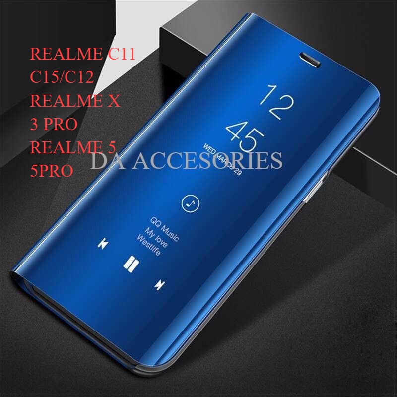 DA Flip Cover Mirror Standing REALME C11 C12 C15 X 3PRO 5 5PRO Case Smart View mirror case metal