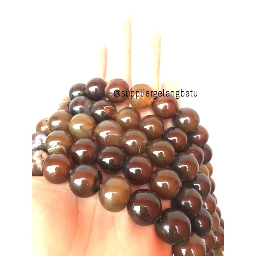 batu gelang kalung 16mm BROWN CARNELIAN manau akik coklat tua natural aksesoris craft pria wanita