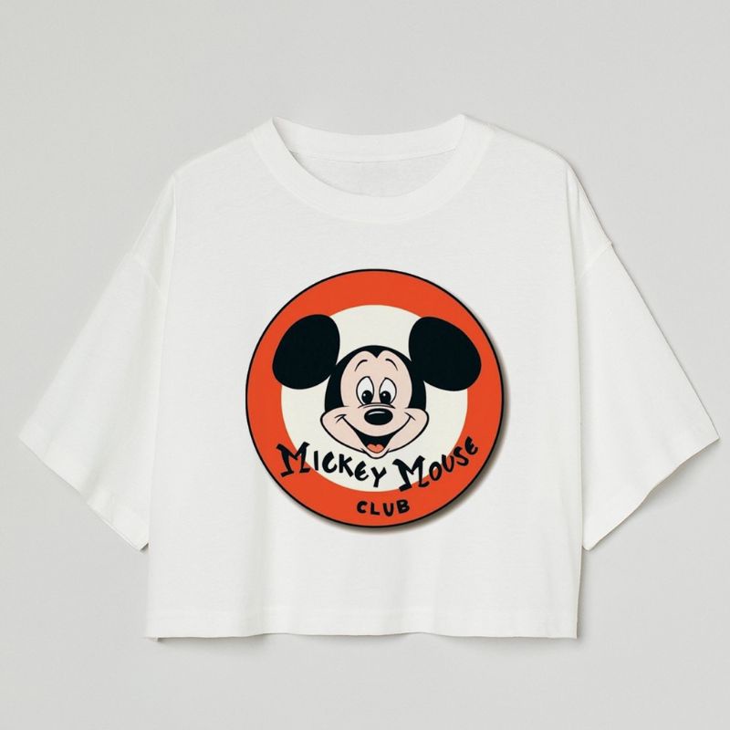 CROP TEE VINTAGE MICKEY MOUSE | KAOS CROP TOP WALT DISNEY OVERSIZE PUTIH WANITA| WHITE CROPTEE WOMAN