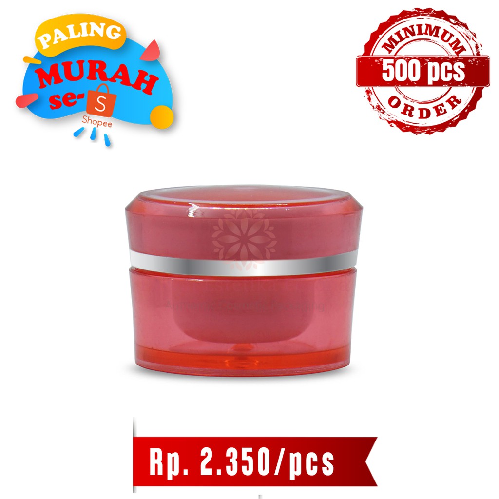 Pot Cream Plastik Jar 5gr Red List Silver / Plastik Jar 5gr / (ISI 500pcs)