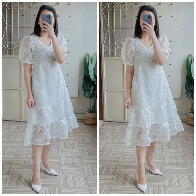 ⚡️ CLEARANCE SALE ♡ PREMIUM ♡ REAL PIC ! CLARETTE VINTAGE BROCADE LUXURY LACE PARTY MIDI DRESS /  GAUN PESTA MEWAH