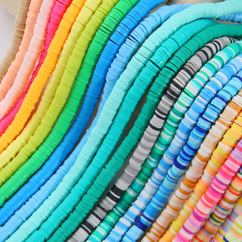 40CM 350Pcs 4mm 6mm Flat Round Polymer Clay Beads Chip Disk Loose Spacer Handmade Slice Beads For DIY Jewelry Making Bracelets