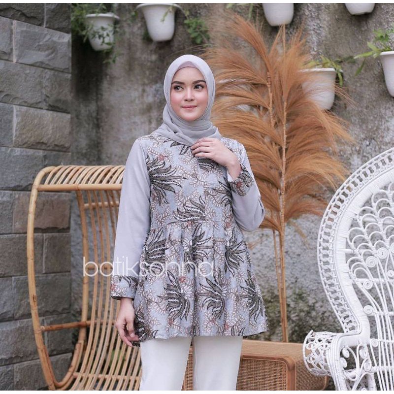 tey-17 Batik wanita ASJ SA HRB026 Kenongo Kemeja Tosca Pendek-sonia pisang abu