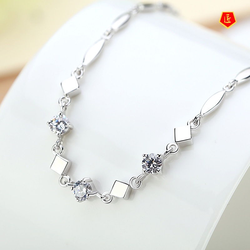 [Ready Stock]Elegant Women's 925 Silver Square Bracelet