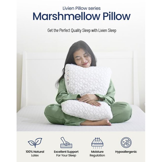 Bantal Latex, 100% Natural Latex Pillow, Marshmallow Livien Sleep