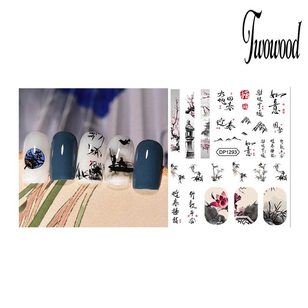 Twowood Stiker Kuku Gaya Cina Warna-Warni Untuk Nail Art DIY