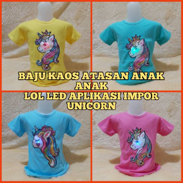 BAJU KAOS ATASAN ANAK PEREMPUAN KUDA PONY//UNICORN LED //usia 1-10 tahun//Size S M L XL XXL