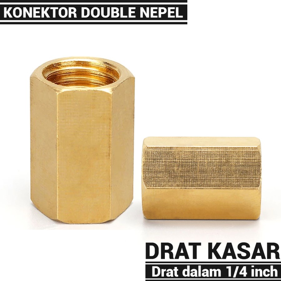 Konektor Double Drat dalam Double Nepel Ukuran 1/4 inch - Drat halus