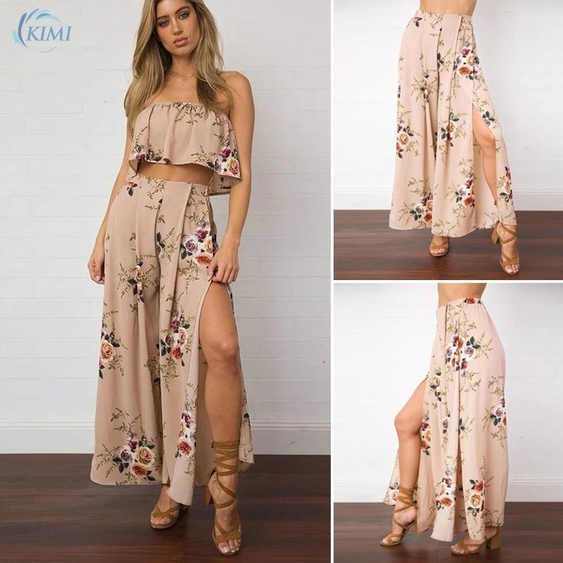 Setelan Crop Top Wanita Sexy Tanpa Lengan Celana Panjang Setelan Crop Top Wanita Sexy Tanpa Lengan Celana Panjang