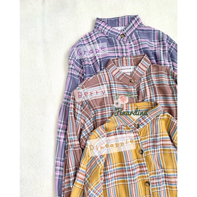 Gavina Tunik Bahan Rayon Motif Kotak Square Warna Kuning Mustard Chocopink Ungu Busui