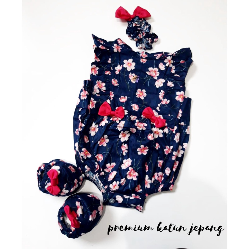 Dominika / VALENTINA / TALITHA  / GEMPITA LOVE Baju Setelan Jumper Rok Bunga Bandana Sepatu Pergi Lucu Fashion Anak Bayi Perempuan Cewek-Valentina navy blue