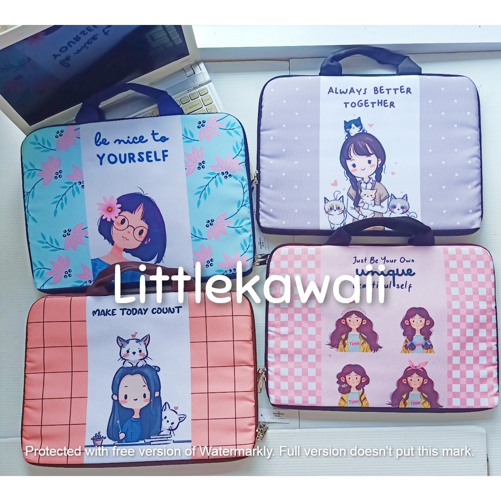 LK/ Tas Laptop Wanita Cewek Quotes Girly Girlie Cute Mix 14 Inch