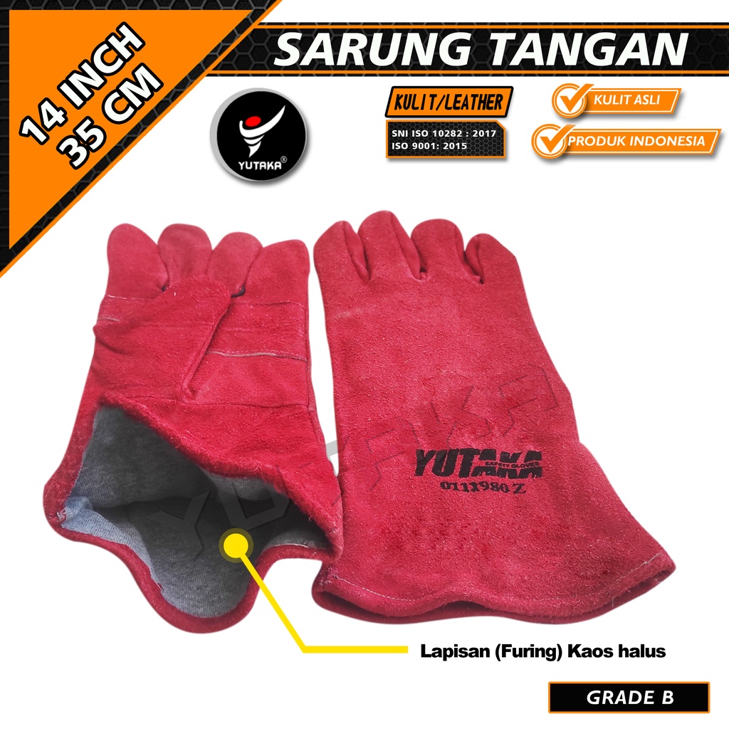 SARUNG TANGAN KULIT LAS MERAH YUTAKA 14inch murah/sarung tangan leather glove Yutaka 14 inch merah terlaris