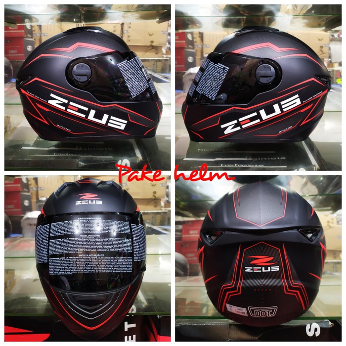 OFC HELM ZEUS 811 AL12 MERAH HITAM DOFF FULL FACE DARK VISOR