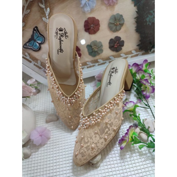 sepatu vanela  nude brukat cream mutiara gold tinggi 5cm tahu