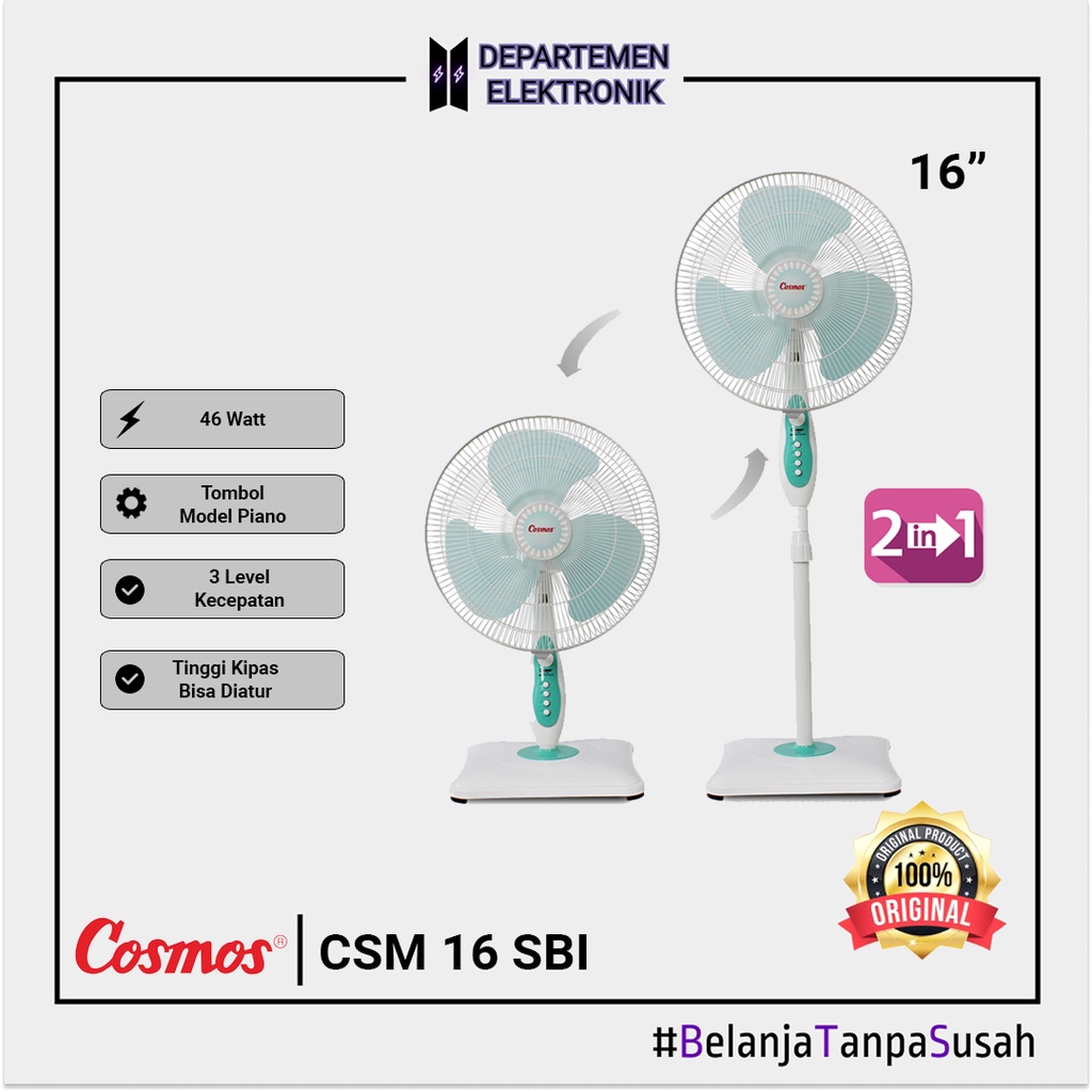 Cosmos 16 SBI – Stand Fan / Kipas Angin Berdiri 16 inch 2in1