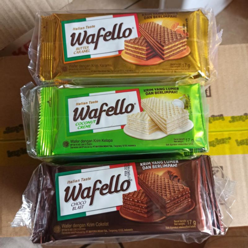 

Wafello Wafello Wafer Roma Rasa Krim Cokelat Karamel Kelapa