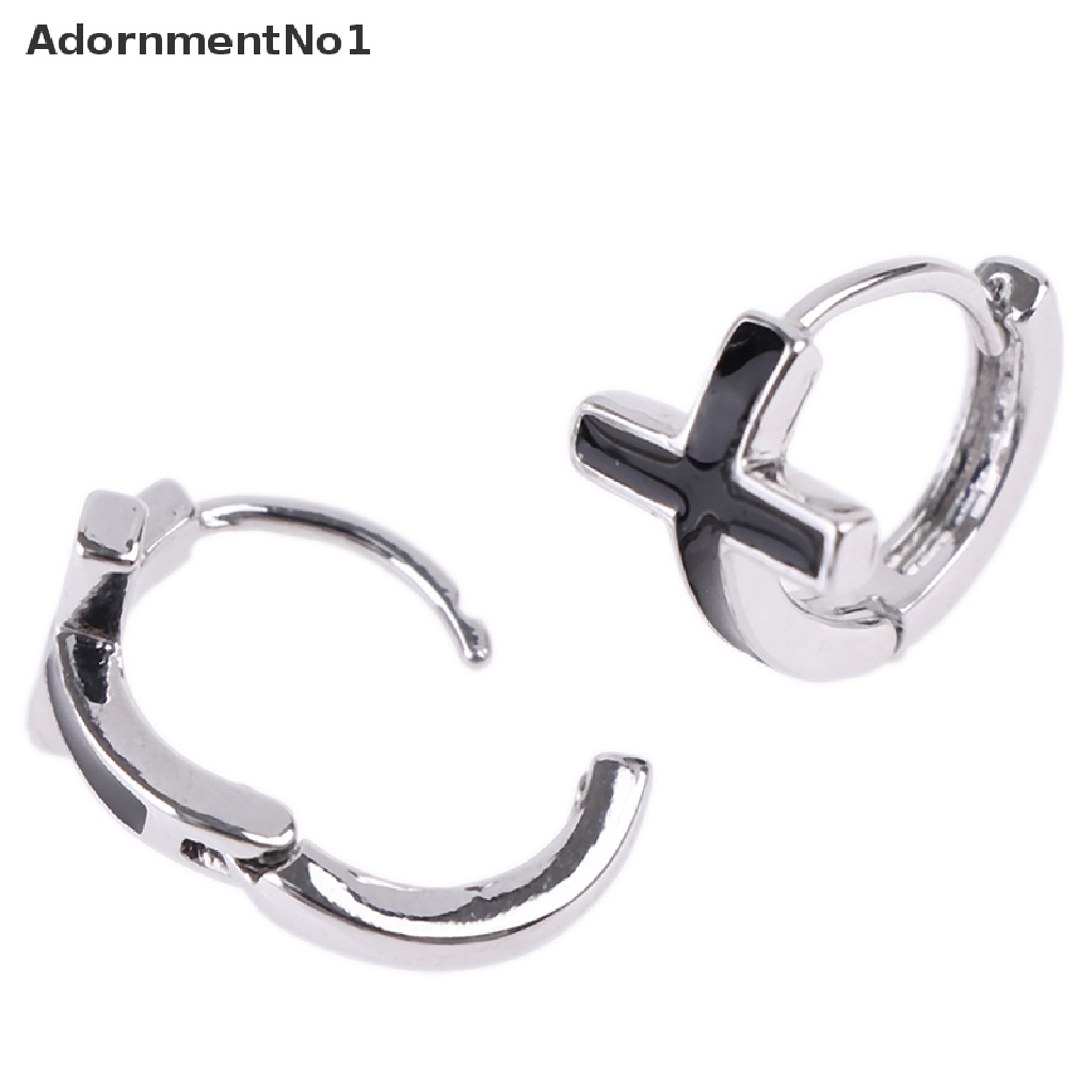 (AdornmentNo1) Anting Tusuk Sterling Silver 925 Model Salib Hitam Gaya Korea Untuk Pria