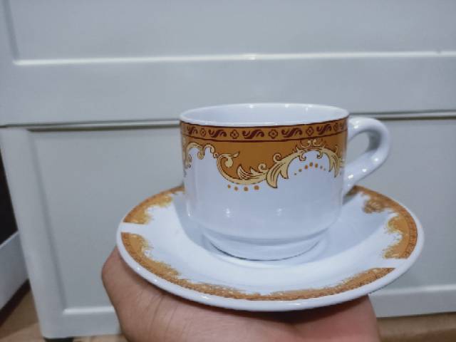 Termurah Cangkir keramik   tatak motif mahkota cup saucer real pict