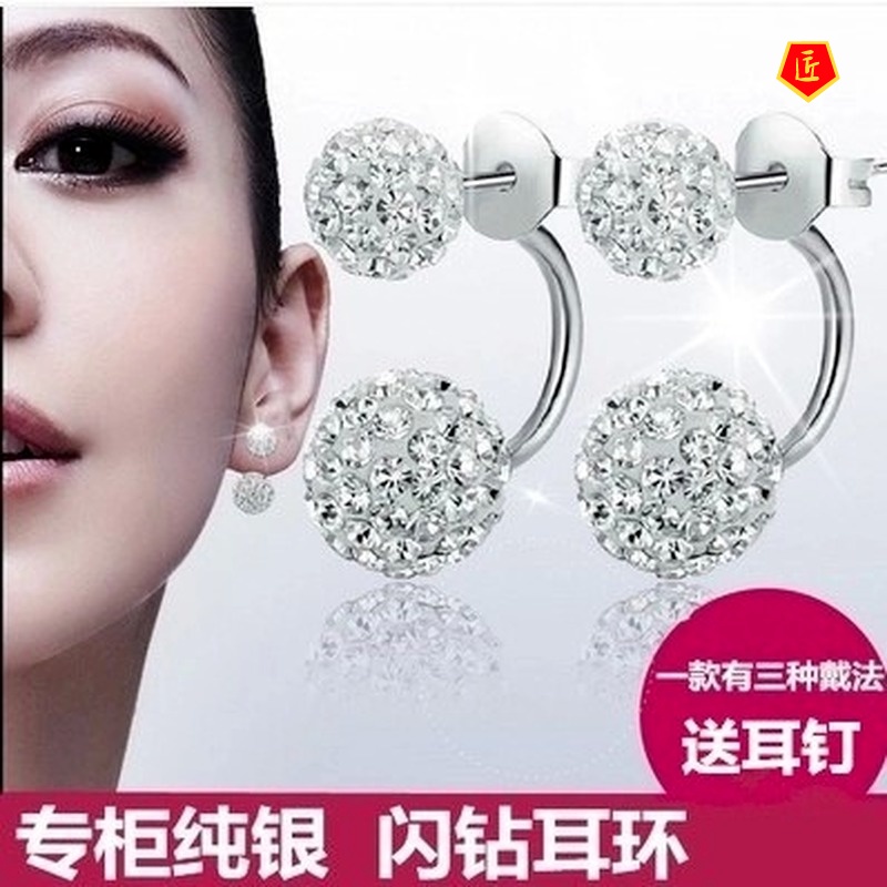 [Ready Stock]Creative Personality Silver Women's Micro Rhinestone Earrings