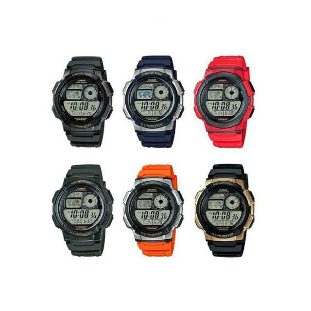 Casio Illuminator AE-1000W Jam Tangan Digital World Time Original Resin Strap