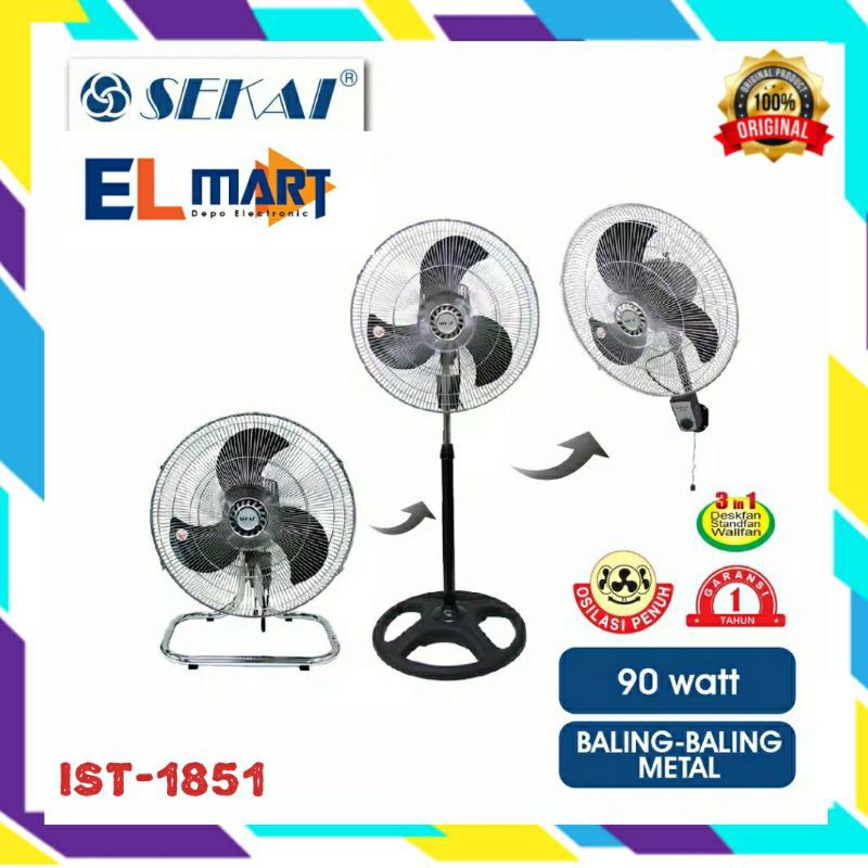 SEKAI kipas angin besi tornado 18 inch 3in1 IST 1851 Desk Wall Stand Fan 18&quot; SNI