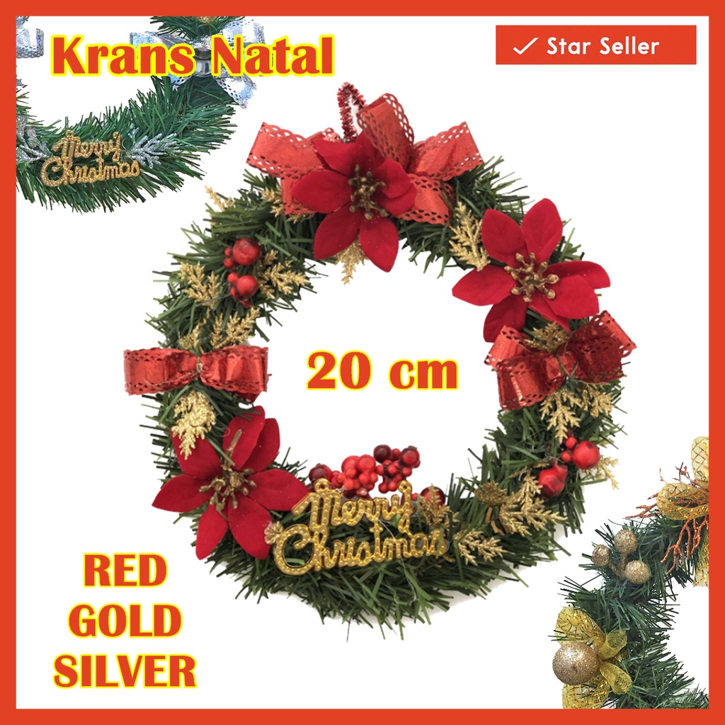 Jual Promo Dekorasi Karangan Bunga Hiasan Natal Pintu Wreath Krans Murah 20 Cm 3485 Shopee 