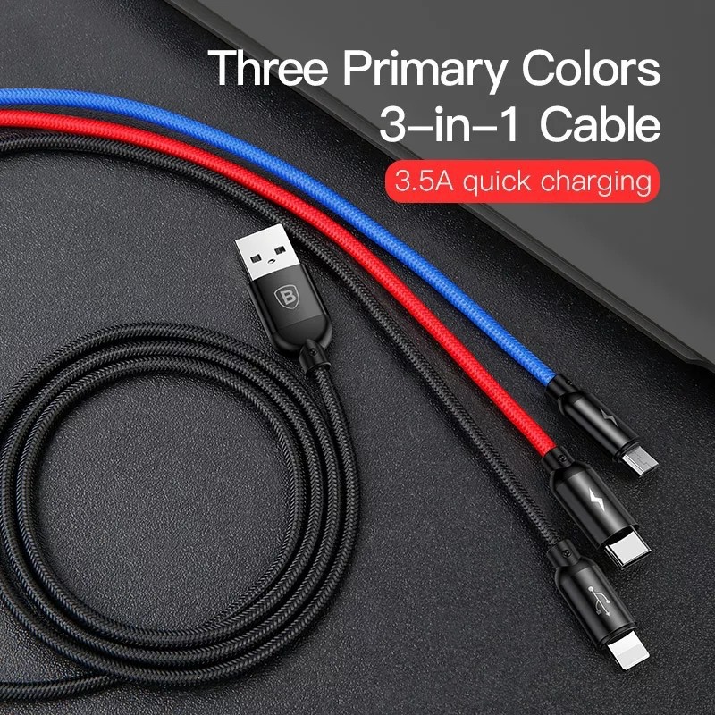 BASEUS THREE PRIMARY COLORS 3IN1 CABLE 100% ORIGINAL
