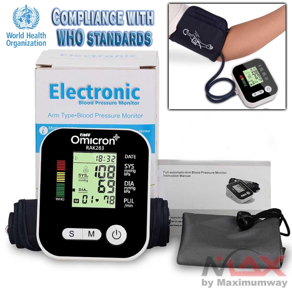 Tensimeter Digital Alat Cek Pengukur WHO Standar, Tekanan Tensi Darah Otomatis Blood Pressure Monitor TaffOmicron Pengukur Tekanan Darah Tensi Blood Pressure RAK-283 Tensimeter Digital Premium Alat Ukur Tekanan Darah - Taff Omicron