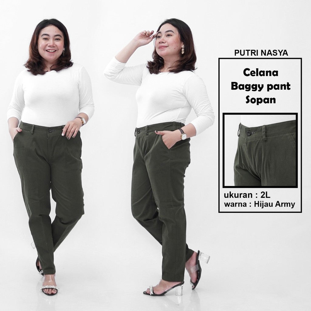 Putri Nasya - Celana Big Size Panjang Ukuran 8L,6L,5L,4L,2L,XL, S Fit To L Warna Cream Moca Capucino Abu Tua Muda Hitam Navy Army