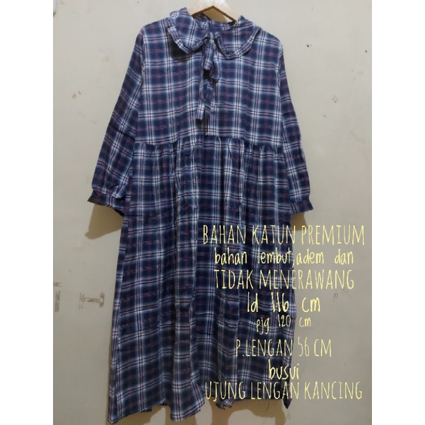midi kotak/midi dress kotak/midi dress kotak kerah baby