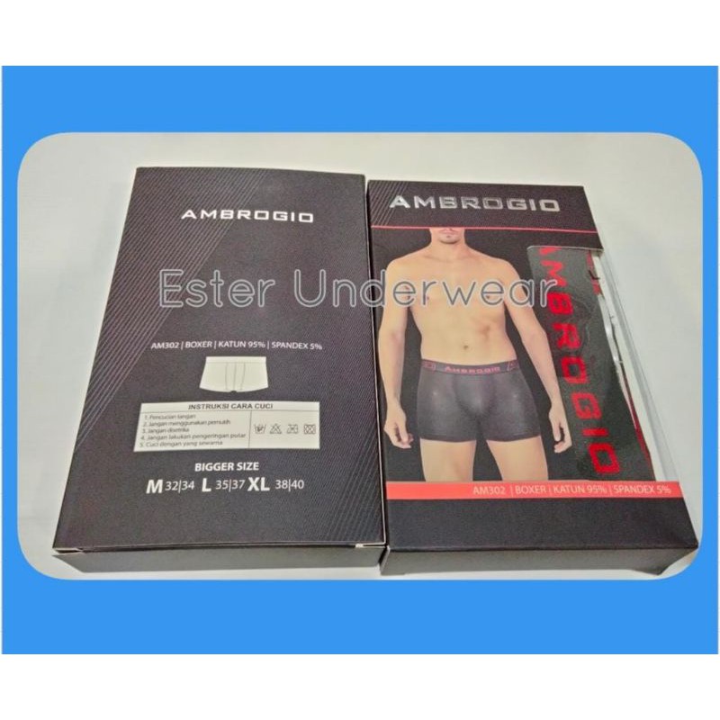 BOXER DEWASA PRIA AMBROGIO AM302 ISI-1PCS|BAHAN KATUN SPANDEX
