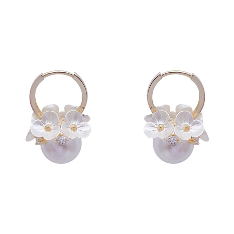 Jepit Bulat Mutiara Bunga Anting Wanita Korea vintage Elegan Aksesoris Telinga