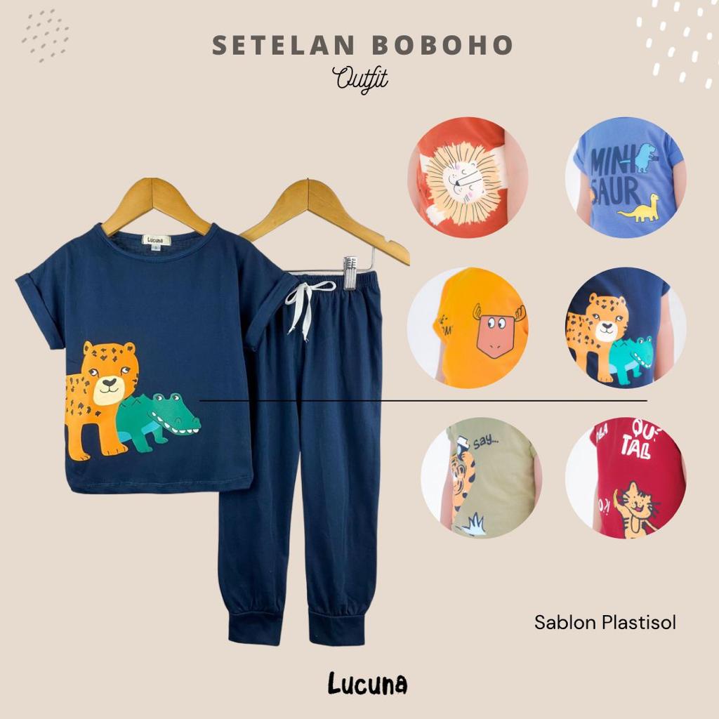 Setelan Playset Anak Boboho 1 - 5 Tahun Setelan Pendek Panjang Cotton Smilee Lucuna Unisex CBKS S23